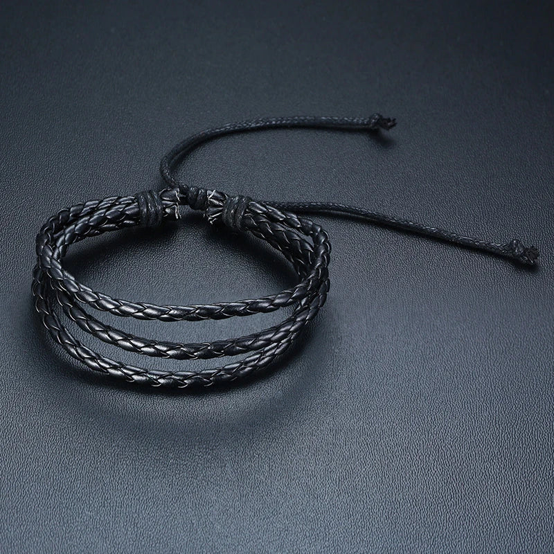 Vnox 4Pcs/ Set Braided Wrap Leather Bracelets for Men Vintage Life Tree Rudder Charm Wood Beads Ethnic Tribal Wristbands DailyAlertDeals