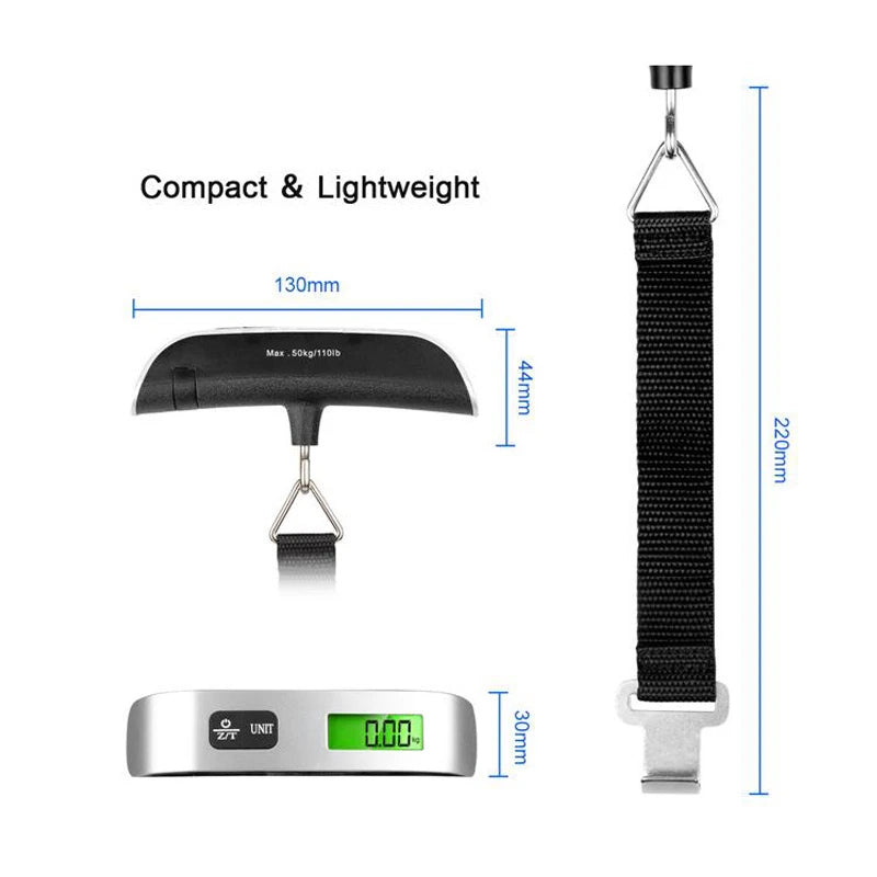 Portable Scale Digital LCD Display 110lb/50kg Electronic Luggage Hanging Suitcase Travel Weighs Baggage Bag Weight Balance Tool DailyAlertDeals