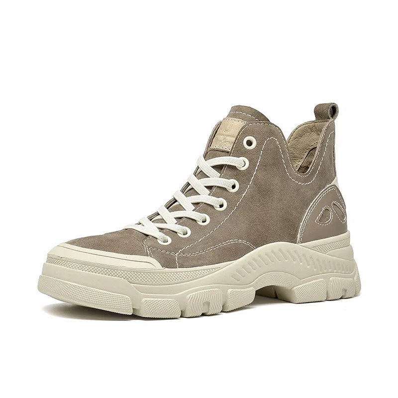 BeauToday Casual Sneakers Women Suede Leather Round Toe Lace-Free High Top Ladies Retro Fashion Flat Shoes Handmade 29575  DailyAlertDeals Khaki 5