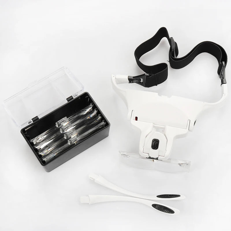 5 Lens Adjustable Headband Magnifying Glass Magnifier With LED Light lamp Magnifying Glasses For False Lashes Eyelash Extension DailyAlertDeals