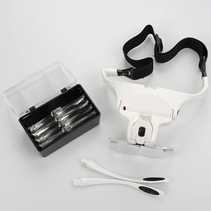 5 Lens Adjustable Headband Magnifying Glass Magnifier With LED Light lamp Magnifying Glasses For False Lashes Eyelash Extension DailyAlertDeals