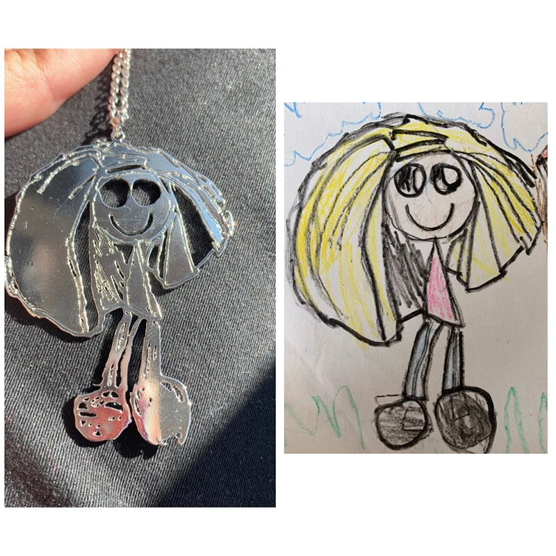 Customized Children's Drawing Necklace Kid's Art Personalized Draw Bracelet Key chain Custom Design Name LOGO Pendant Gift DailyAlertDeals