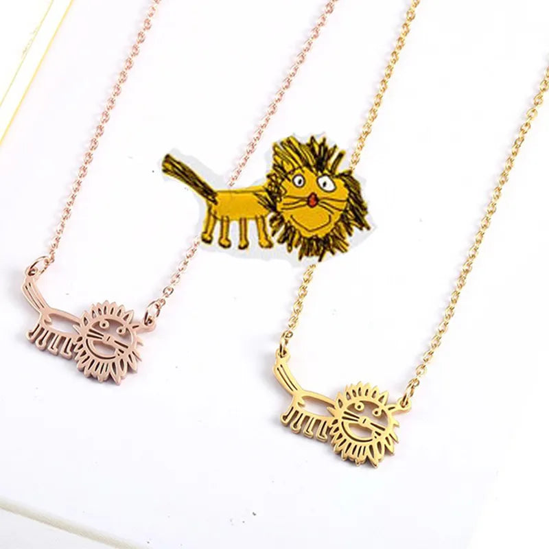 Customized Children's Drawing Necklace Kid's Art Personalized Draw Bracelet Key chain Custom Design Name LOGO Pendant Gift DailyAlertDeals
