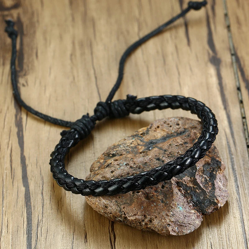 Vnox 4Pcs/ Set Braided Wrap Leather Bracelets for Men Vintage Life Tree Rudder Charm Wood Beads Ethnic Tribal Wristbands DailyAlertDeals