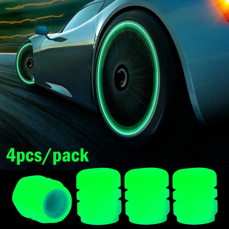 4/16pcs Luminous Valve Caps Car Fluorescent Tire Valves Cap Glow In The Dark Car Motorcycle Bike Wheel Plug Tyre Hub Cover Decor  DailyAlertDeals Green - 4pcs
