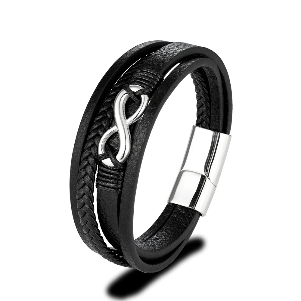 MKENDN Classic Men Infinity Bracelet Woven Multilayer Braided Leather Bracelets For Women Black Stainless Steel Jewelry Gifts DailyAlertDeals Silver 19cm