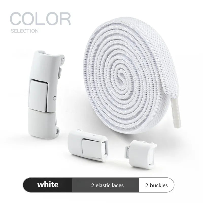2022 No Tie Shoe laces Press Lock Shoelaces without ties Elastic Laces Sneaker Kids Adult 8MM Widened Flat Shoelace for Shoes DailyAlertDeals White China