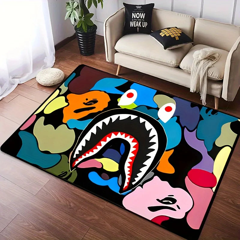 Camo Shark Face Cool Area Rug Non-Slip Large Carpet Washable Bathroom Door Mat for Kitchen Living Room Bedroom Home Decoration DailyAlertDeals