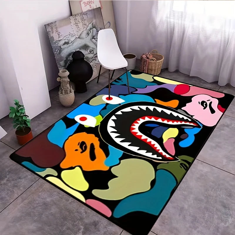 Camo Shark Face Cool Area Rug Non-Slip Large Carpet Washable Bathroom Door Mat for Kitchen Living Room Bedroom Home Decoration DailyAlertDeals 100x150cm