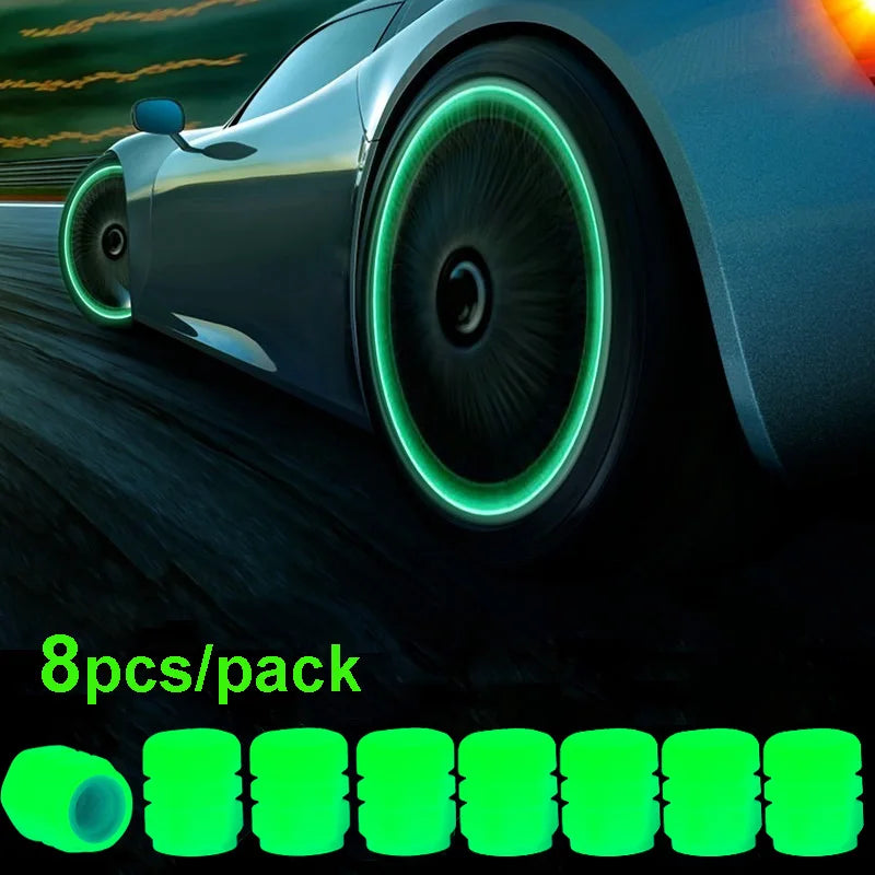 4/16pcs Luminous Valve Caps Car Fluorescent Tire Valves Cap Glow In The Dark Car Motorcycle Bike Wheel Plug Tyre Hub Cover Decor  DailyAlertDeals Green - 8pcs