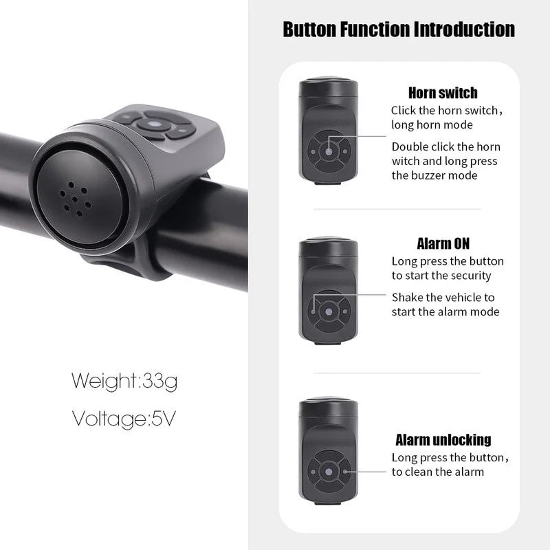 Bicycle Horn Motorcycle Electric Bell Horn 4 Modes USB Rechargeable Mountain Road Cycling Anti-theft Alarm Horn Bike Accessories DailyAlertDeals