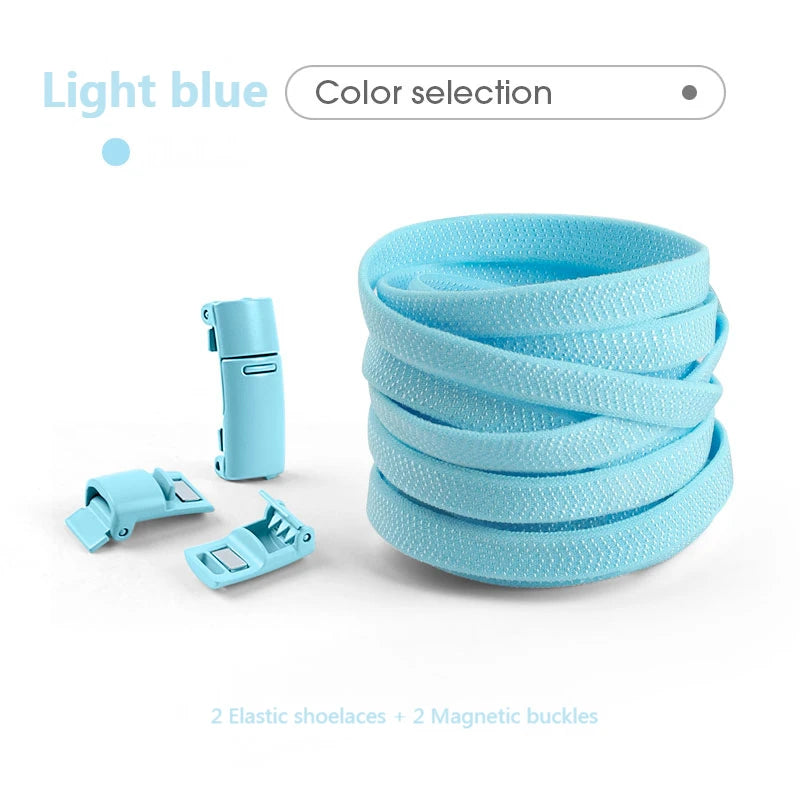 Colorful Magnetic Lock Shoelaces without ties Elastic Laces Sneakers No Tie Shoe laces Kids Adult Flat Shoelace Rubber Bands DailyAlertDeals Sky blue China