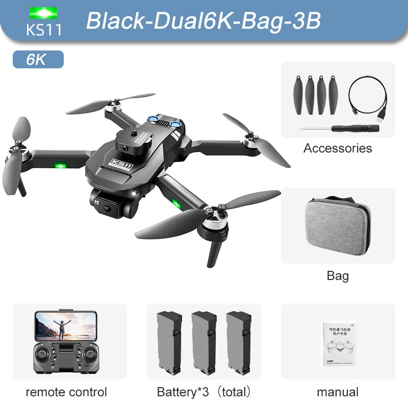 New LS KS11 Mini Drone 4K Professional 8K Dual Camera Obstacle Avoidance Optical Flow Positioning Brushless RC Dron Quadcopter 0 DailyAlertDeals Black-Dual6K-Bag-3B