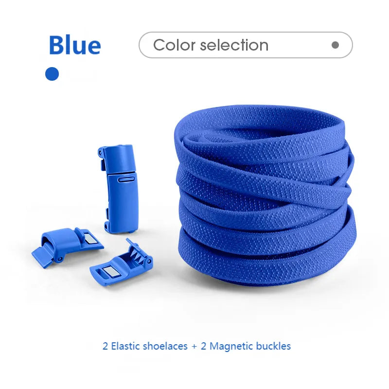 Colorful Magnetic Lock Shoelaces without ties Elastic Laces Sneakers No Tie Shoe laces Kids Adult Flat Shoelace Rubber Bands DailyAlertDeals Blue China