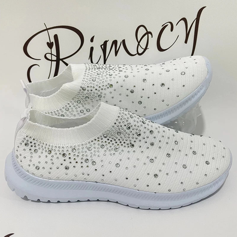 Rimocy Crystal Breathable Mesh Sneaker Shoes for Women Comfortable Soft Bottom Flats Plus Size 43 Non Slip Casual Shoes Woman DailyAlertDeals