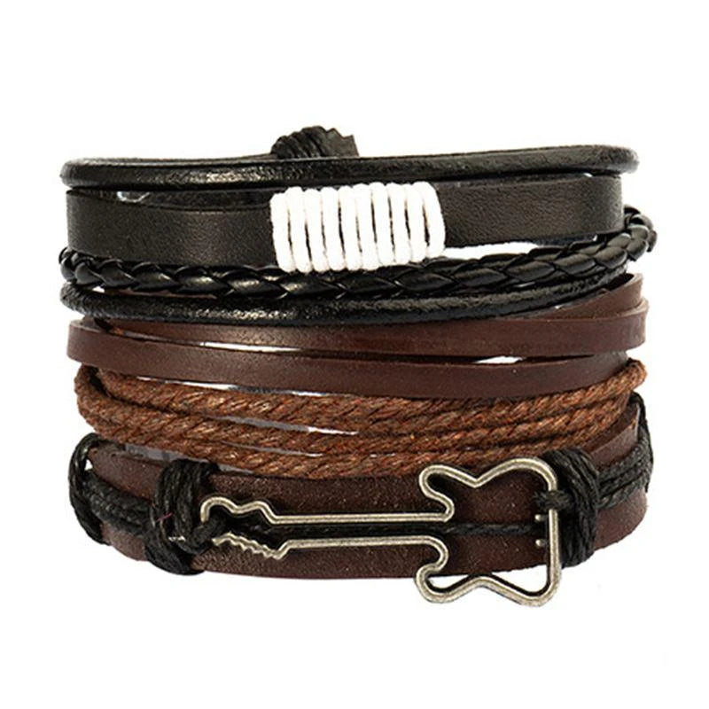 4Pcs/ Set Braided Wrap Leather Bracelets For Men Vintage Life Tree Rudder Charm Wood Beads Ethnic Tribal Wristbands  DailyAlertDeals 18