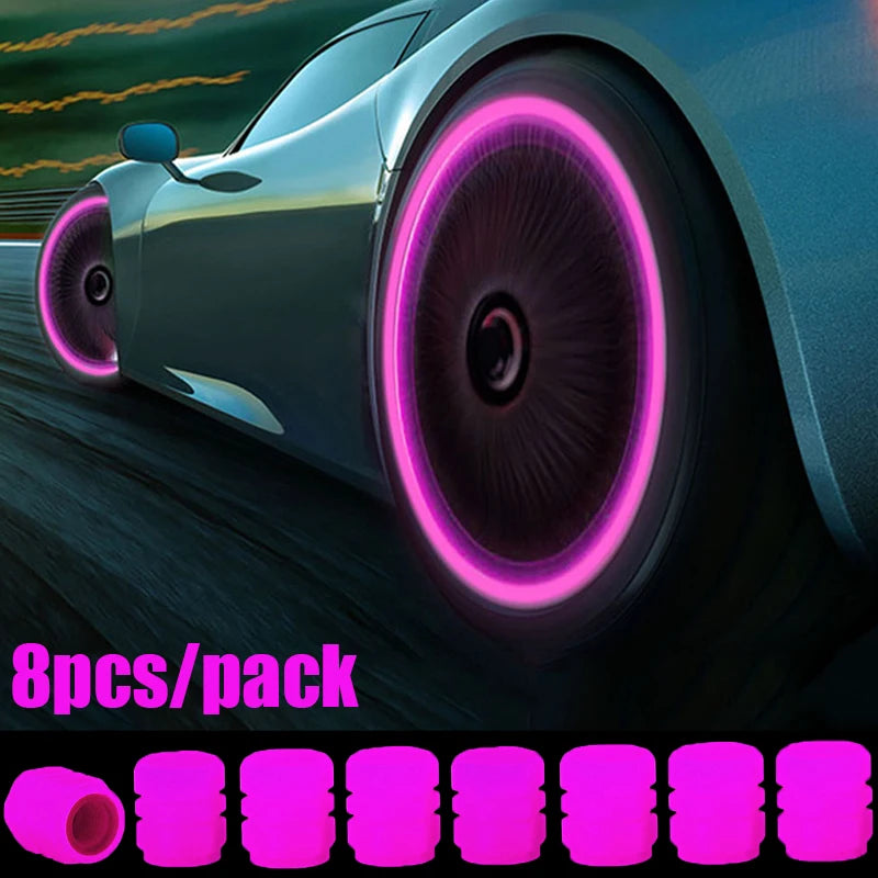 4/16pcs Luminous Valve Caps Car Fluorescent Tire Valves Cap Glow In The Dark Car Motorcycle Bike Wheel Plug Tyre Hub Cover Decor  DailyAlertDeals Pink - 8pcs