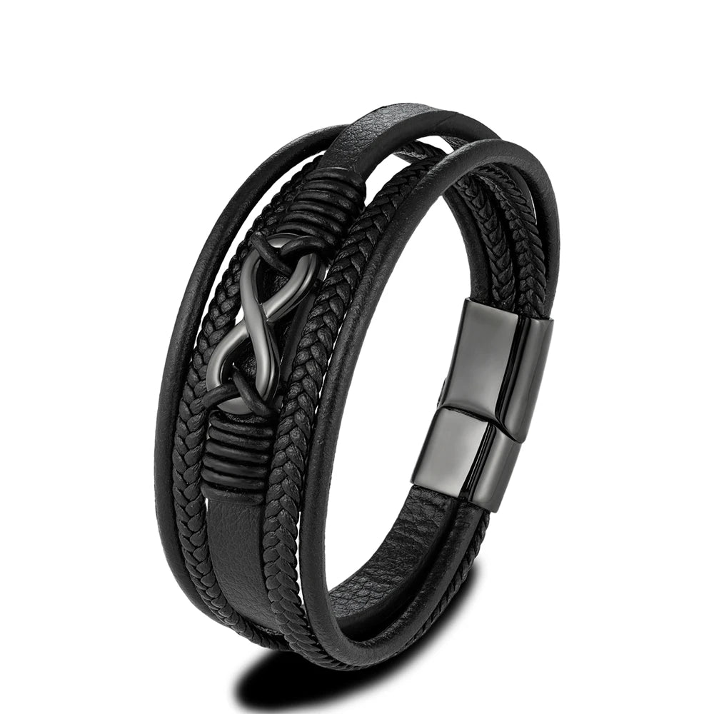MKENDN Classic Men Infinity Bracelet Woven Multilayer Braided Leather Bracelets For Women Black Stainless Steel Jewelry Gifts DailyAlertDeals