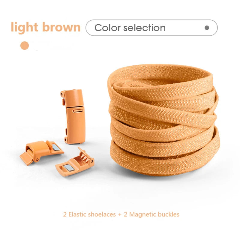 Colorful Magnetic Lock Shoelaces without ties Elastic Laces Sneakers No Tie Shoe laces Kids Adult Flat Shoelace Rubber Bands DailyAlertDeals Light Brown China