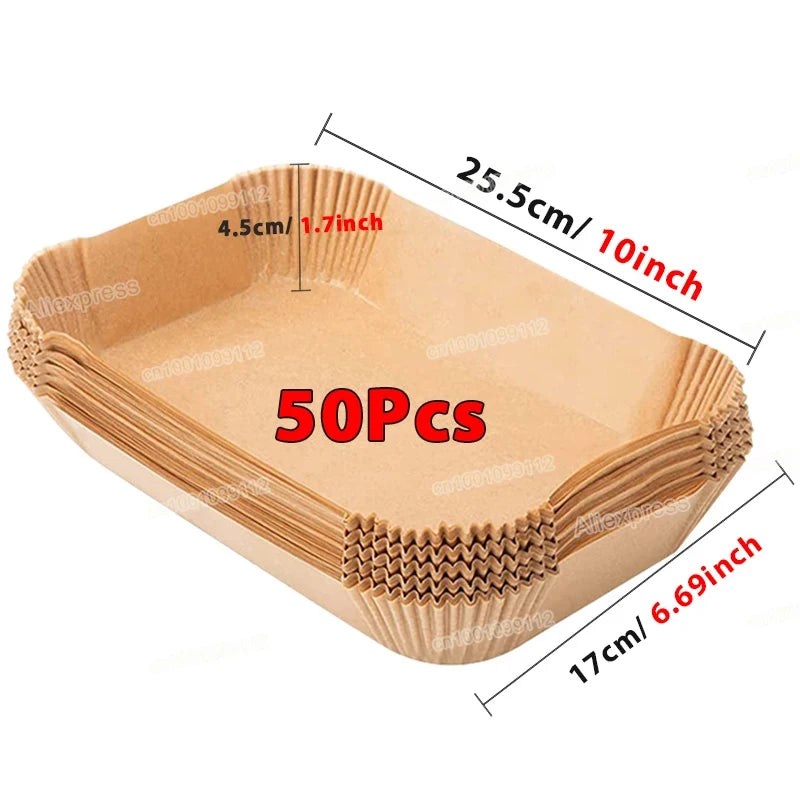 50/100Pcs Air Fryer Disposable Paper Non-Stick Airfryer Baking Papers Round Air-Fryer Paper Liners Paper Kitchen Accessories DailyAlertDeals Rectangle-50pcs