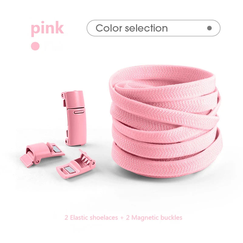 Colorful Magnetic Lock Shoelaces without ties Elastic Laces Sneakers No Tie Shoe laces Kids Adult Flat Shoelace Rubber Bands DailyAlertDeals Pink China