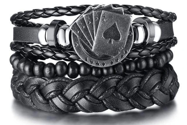 4Pcs/ Set Braided Wrap Leather Bracelets For Men Vintage Life Tree Rudder Charm Wood Beads Ethnic Tribal Wristbands  DailyAlertDeals 12