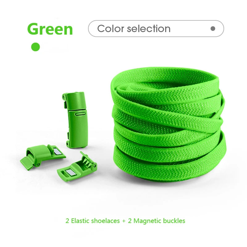 Colorful Magnetic Lock Shoelaces without ties Elastic Laces Sneakers No Tie Shoe laces Kids Adult Flat Shoelace Rubber Bands DailyAlertDeals Green China