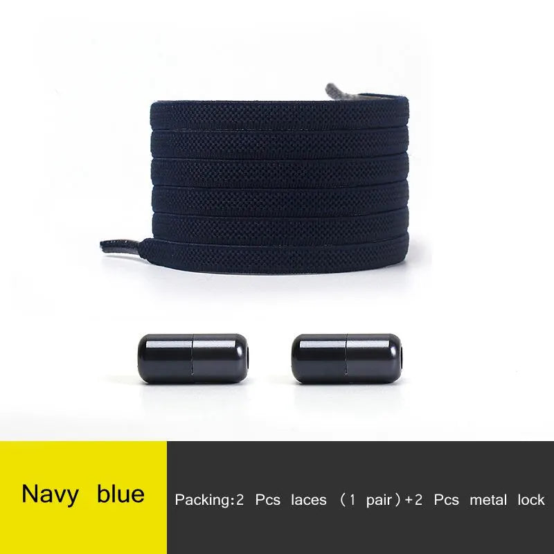 1Pair Multicolor Lock Elastic Sneaker Laces For Kids Adults and Elderly No Tie Shoelaces Quick Elastic Athletic Running Shoelace  DailyAlertDeals Navy Blue China