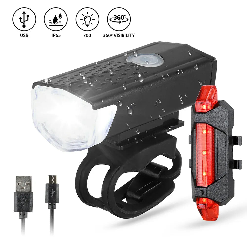 Bike Bicycle Light USB LED Rechargeable Set MTB Road Bike Front Back Headlight Lamp Flashlight Cycling Light Cycling Accessories DailyAlertDeals A