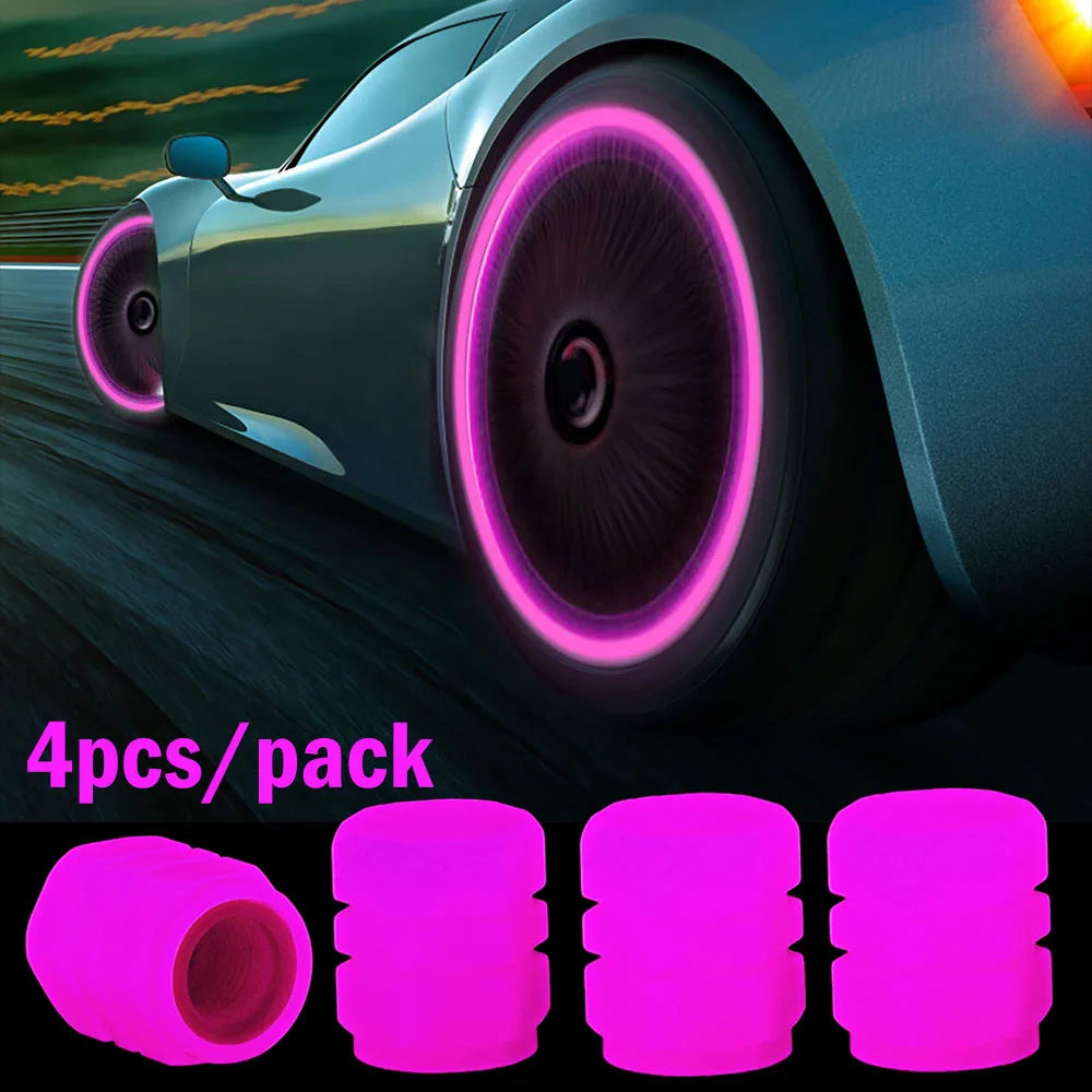4/16pcs Luminous Valve Caps Car Fluorescent Tire Valves Cap Glow In The Dark Car Motorcycle Bike Wheel Plug Tyre Hub Cover Decor  DailyAlertDeals Pink - 4pcs