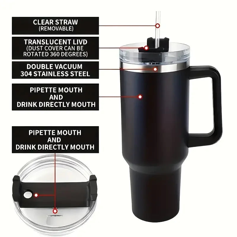 1PC Bingba Cup Car Large Capacity Portable Handle Cup Stainless Steel Insulation Cup Coffee Insulation Cup 40oz DailyAlertDeals