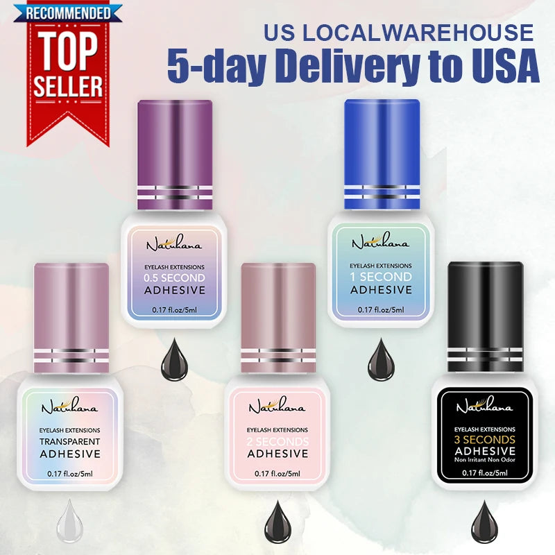 NATUHANA 5ml 1 Second Fast Drying Strong False Eye Lash Extension Glue Adhesive Retention 5-7 Weeks Low Smell Mink Eyelash Glue DailyAlertDeals