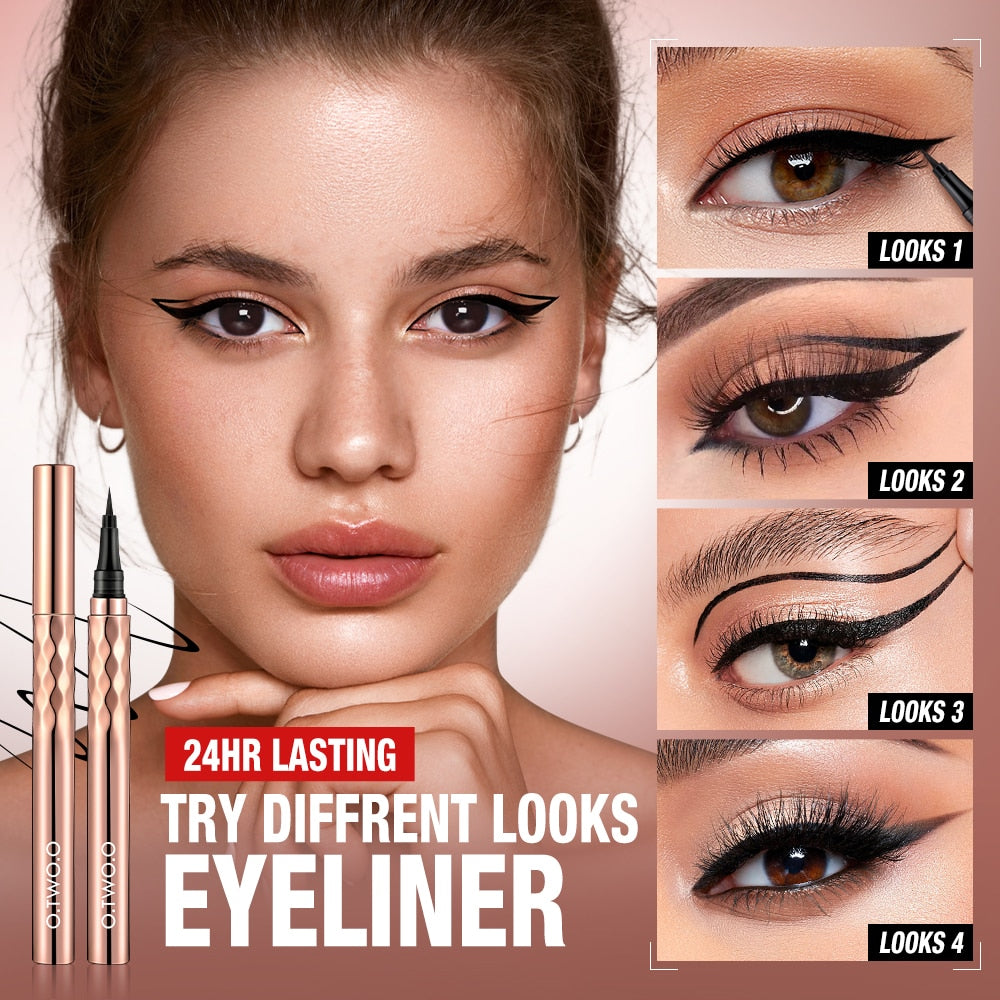 O.TWO.O Eyeliner Pencil Liquid Eye Liner Waterproof Smudge Proof Quick Drying 12 Hour Wear Ultra Fine Black Eyeliner for Arrows 0 DailyAlertDeals