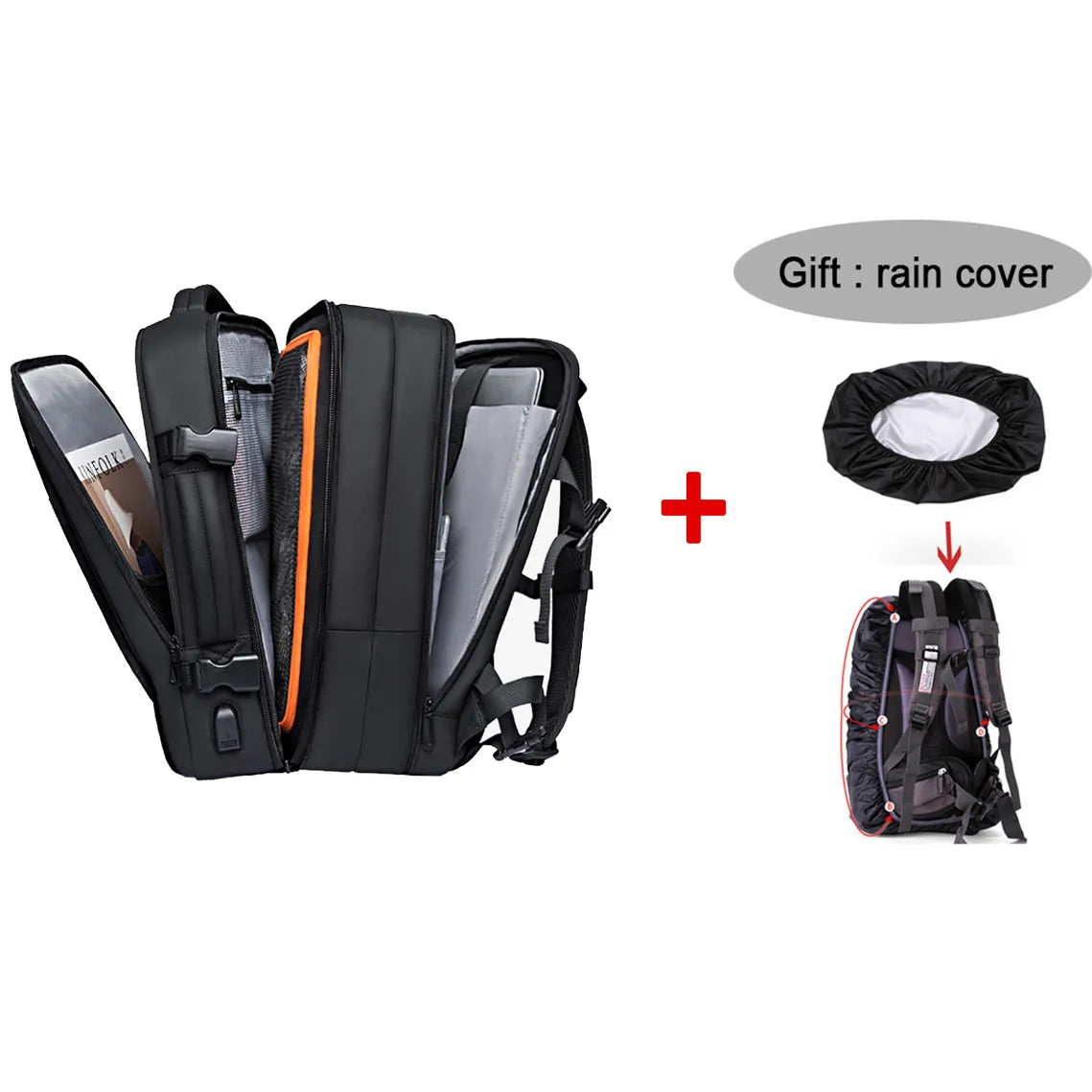 Travel Backpack Men Business Aesthetic Backpack School Expandable USB Bag Large Capacity 17.3 Laptop Waterproof Fashion Backpack DailyAlertDeals Black