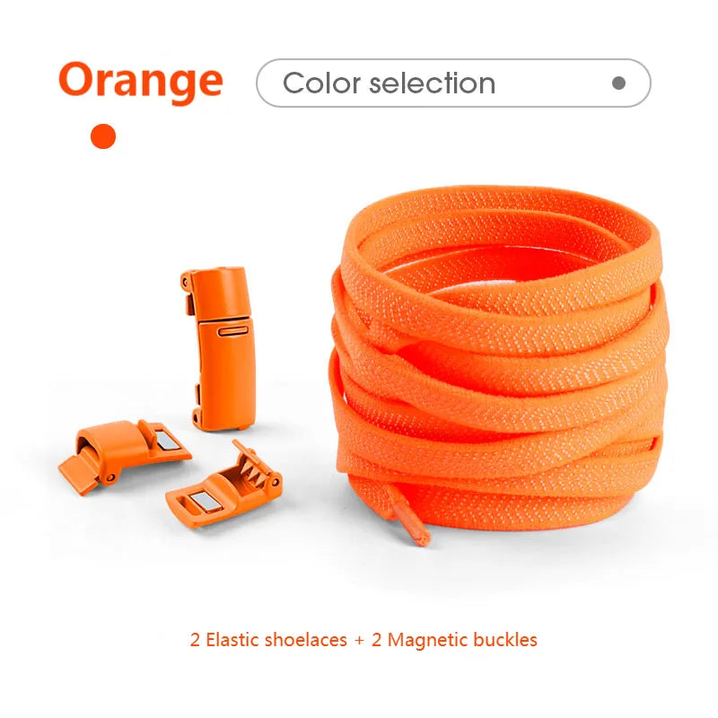 Colorful Magnetic Lock Shoelaces without ties Elastic Laces Sneakers No Tie Shoe laces Kids Adult Flat Shoelace Rubber Bands DailyAlertDeals Orange China