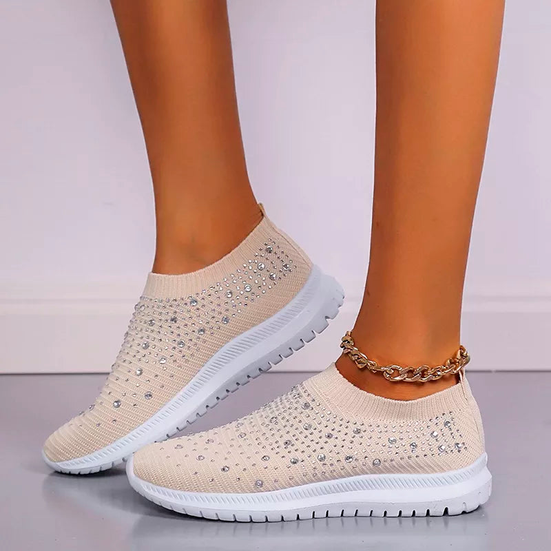 Rimocy Crystal Breathable Mesh Sneaker Shoes for Women Comfortable Soft Bottom Flats Plus Size 43 Non Slip Casual Shoes Woman DailyAlertDeals Khaki 35
