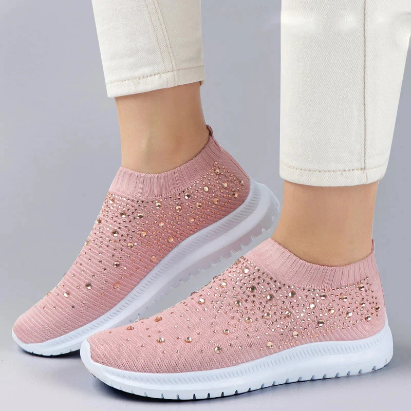 Rimocy Crystal Breathable Mesh Sneaker Shoes for Women Comfortable Soft Bottom Flats Plus Size 43 Non Slip Casual Shoes Woman DailyAlertDeals Pink 35