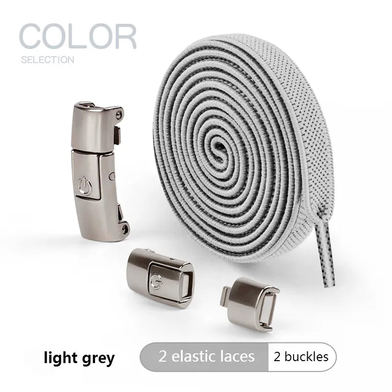 2022 No Tie Shoe laces Press Lock Shoelaces without ties Elastic Laces Sneaker Kids Adult 8MM Widened Flat Shoelace for Shoes DailyAlertDeals Light grey China