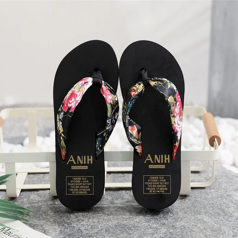 Summer Slippers Indoor House Woman Girls Casual Slippers Flip-flops Non-slip Satin Printing Vacation Beach Sandal Zapatos Mujer DailyAlertDeals BK 41-(suit for40)