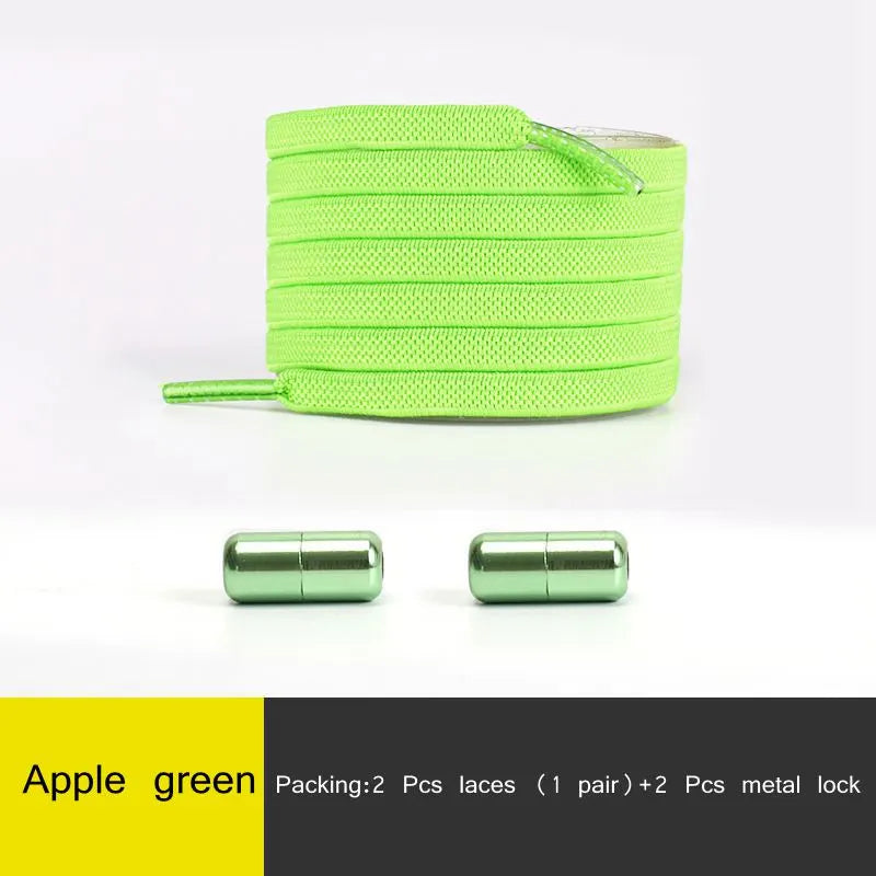 1Pair Multicolor Lock Elastic Sneaker Laces For Kids Adults and Elderly No Tie Shoelaces Quick Elastic Athletic Running Shoelace  DailyAlertDeals Apple green China