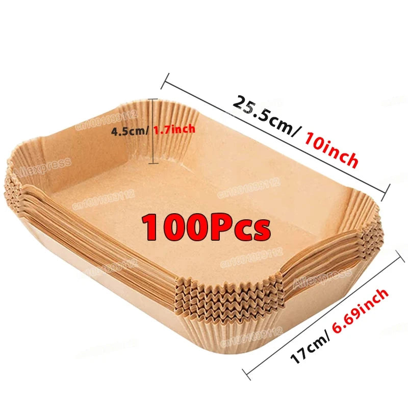 50/100Pcs Air Fryer Disposable Paper Non-Stick Airfryer Baking Papers Round Air-Fryer Paper Liners Paper Kitchen Accessories DailyAlertDeals Rectangle-100pcs