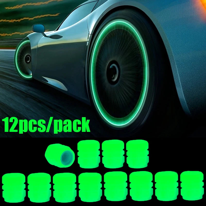 4/16pcs Luminous Valve Caps Car Fluorescent Tire Valves Cap Glow In The Dark Car Motorcycle Bike Wheel Plug Tyre Hub Cover Decor  DailyAlertDeals Green - 12pcs