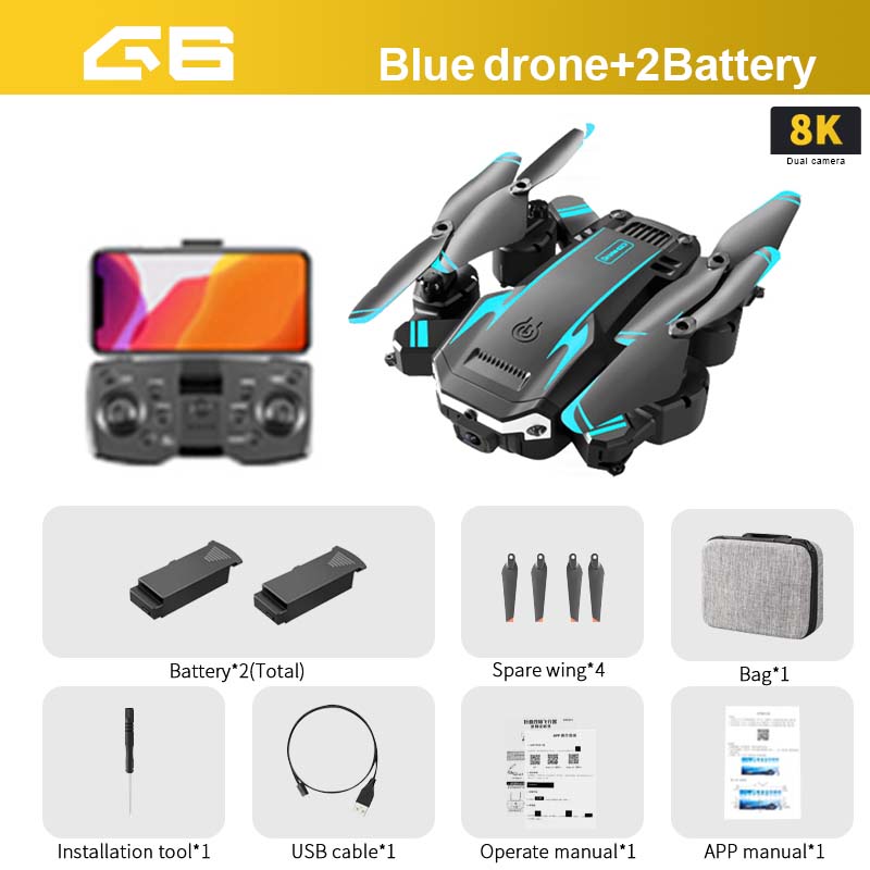 KOHR New G6 Aerial Drone 8K S6 HD Camera GPS Obstacle Avoidance Q6 RC Helicopter FPV WIFI Professional Foldable Quadcopter Toy 0 DailyAlertDeals Blue-8K-DualC-2B