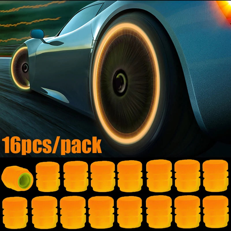 4/16pcs Luminous Valve Caps Car Fluorescent Tire Valves Cap Glow In The Dark Car Motorcycle Bike Wheel Plug Tyre Hub Cover Decor  DailyAlertDeals Orange - 16pcs