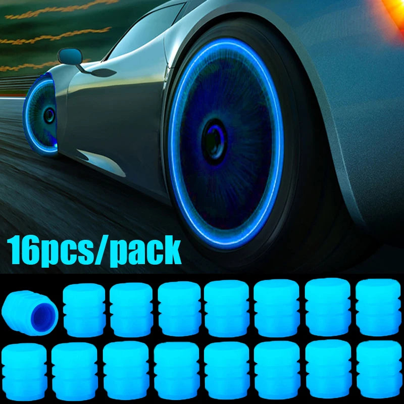 4/16pcs Luminous Valve Caps Car Fluorescent Tire Valves Cap Glow In The Dark Car Motorcycle Bike Wheel Plug Tyre Hub Cover Decor  DailyAlertDeals Blue - 16pcs