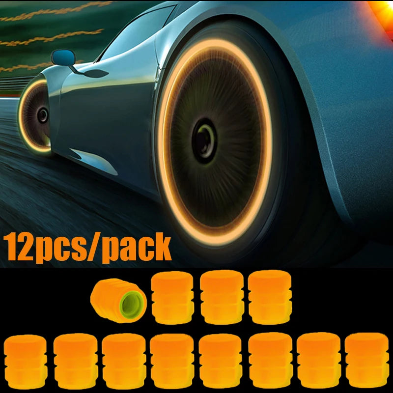 4/16pcs Luminous Valve Caps Car Fluorescent Tire Valves Cap Glow In The Dark Car Motorcycle Bike Wheel Plug Tyre Hub Cover Decor  DailyAlertDeals Orange - 12pcs