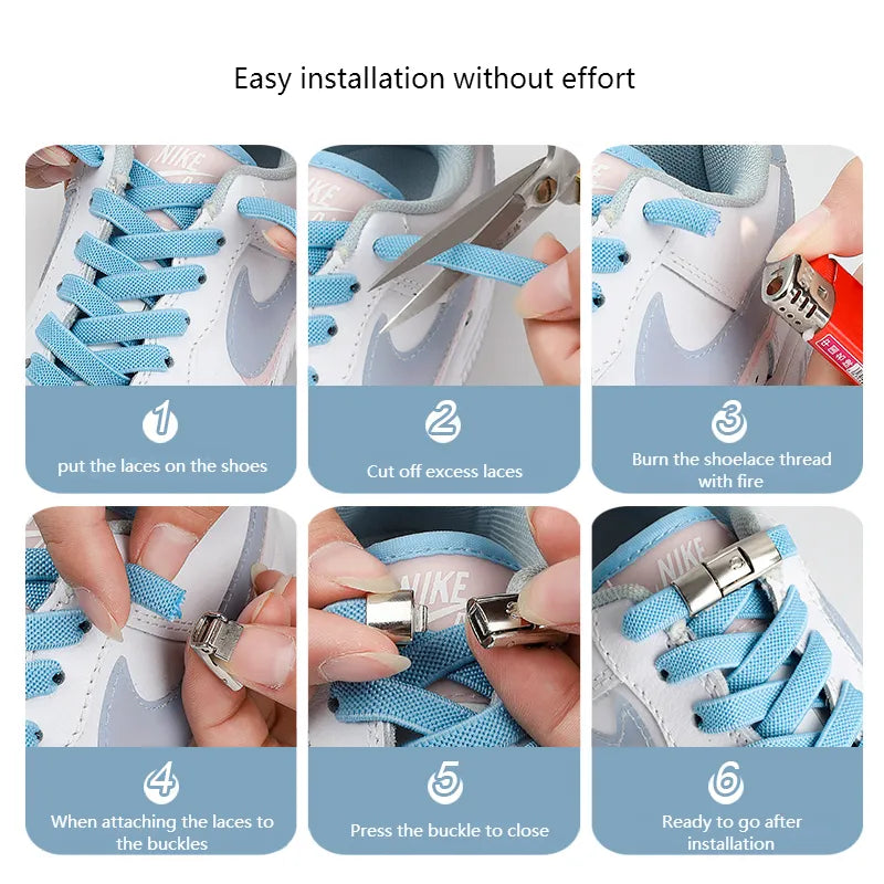 2022 No Tie Shoe laces Press Lock Shoelaces without ties Elastic Laces Sneaker Kids Adult 8MM Widened Flat Shoelace for Shoes DailyAlertDeals