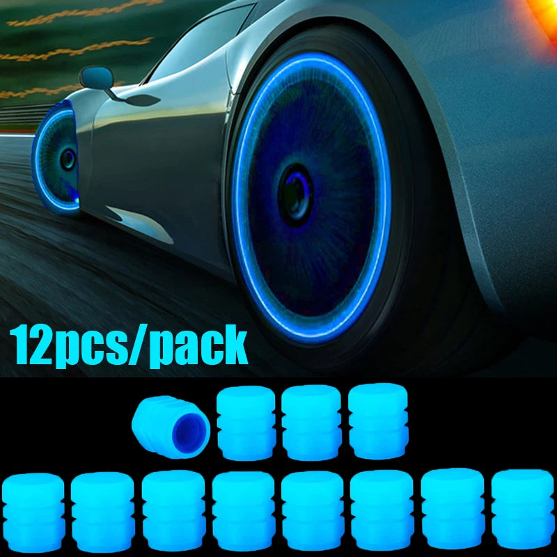 4/16pcs Luminous Valve Caps Car Fluorescent Tire Valves Cap Glow In The Dark Car Motorcycle Bike Wheel Plug Tyre Hub Cover Decor  DailyAlertDeals Blue - 12pcs