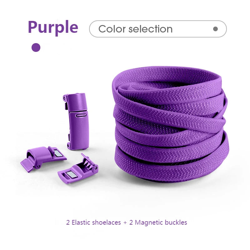 Colorful Magnetic Lock Shoelaces without ties Elastic Laces Sneakers No Tie Shoe laces Kids Adult Flat Shoelace Rubber Bands DailyAlertDeals Purple China