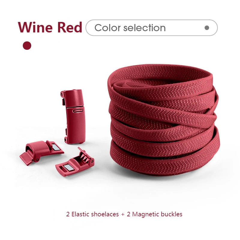 Colorful Magnetic Lock Shoelaces without ties Elastic Laces Sneakers No Tie Shoe laces Kids Adult Flat Shoelace Rubber Bands DailyAlertDeals Wine Red China